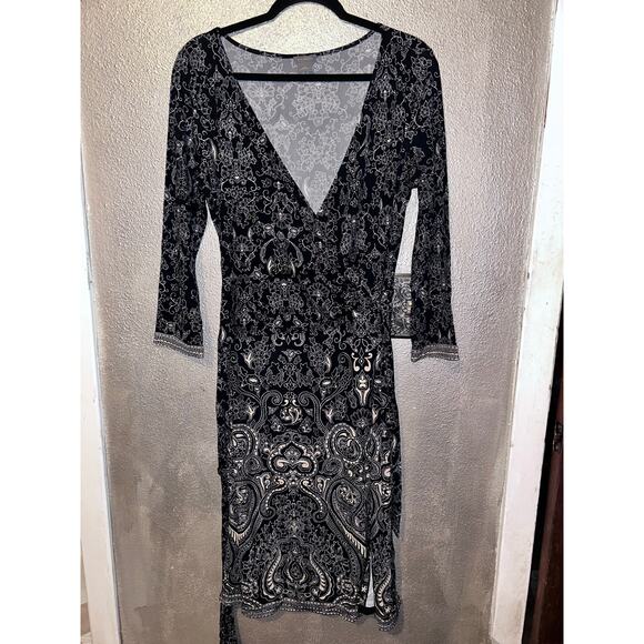 Ann Taylor Black White Tan Faux Wrap Midi Dress – Size 8 Professional Office - Picture 2 of 13